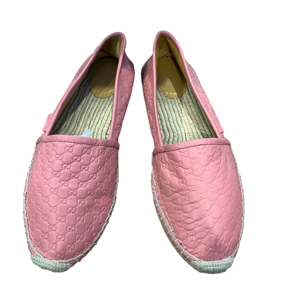 Gucci Pink Leather Monogram Espadrille 39